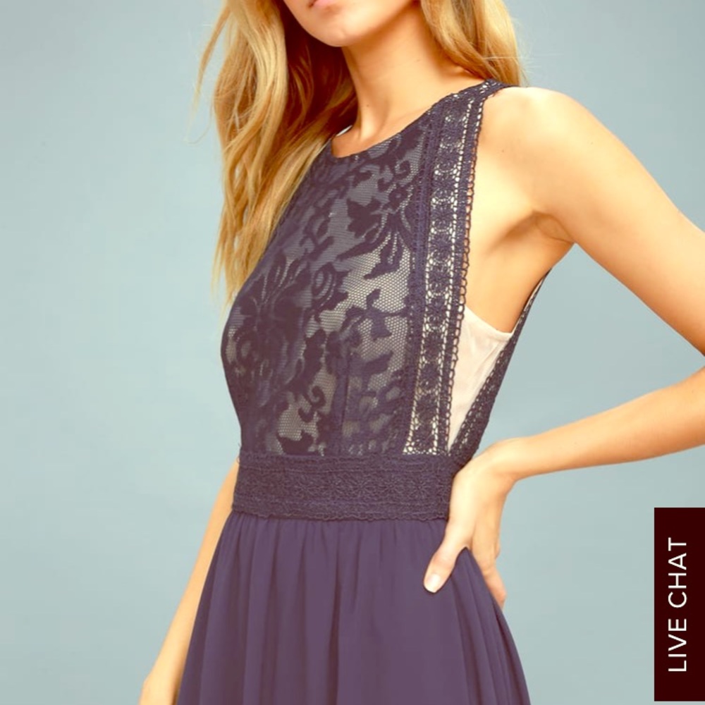 Forever and Always Navy Blue Lace Maxi Dress